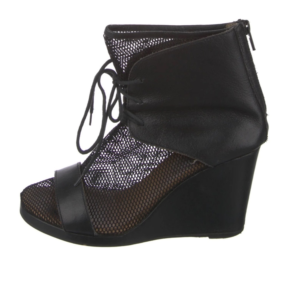 Authentic Maison Martin Margiela MM6 Black Mesh Net and Leather Wedge.